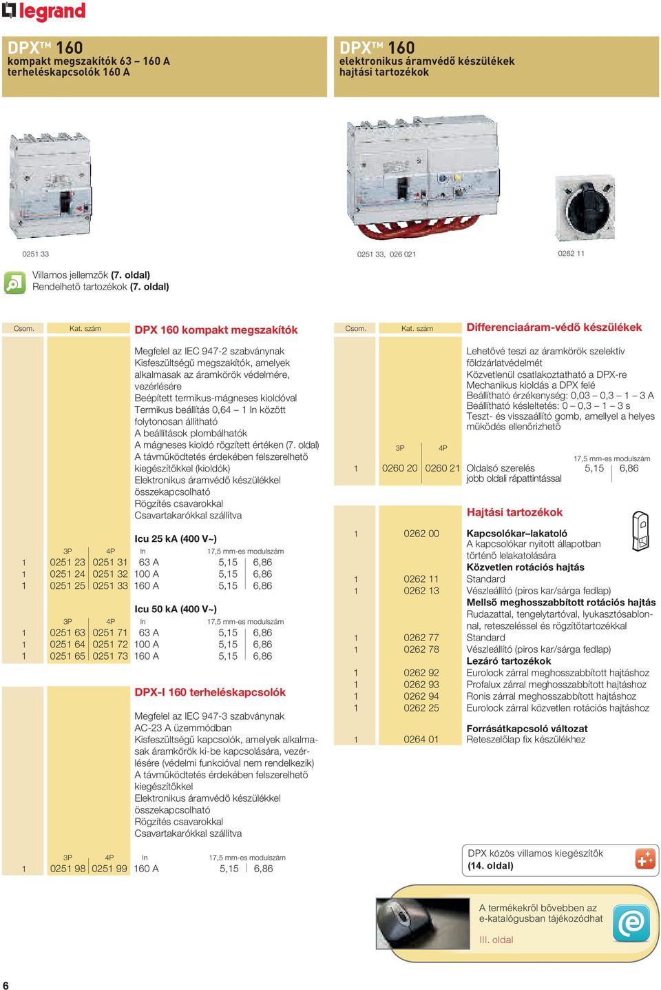 szám DPX 60 kompakt megszakítók Megfelel az IEC 947-2 szabványnak Kisfeszültségű megszakítók, amelyek alkalmasak az áramkörök védelmére, vezérlésére Beépített termikus-mágneses kioldóval Termikus