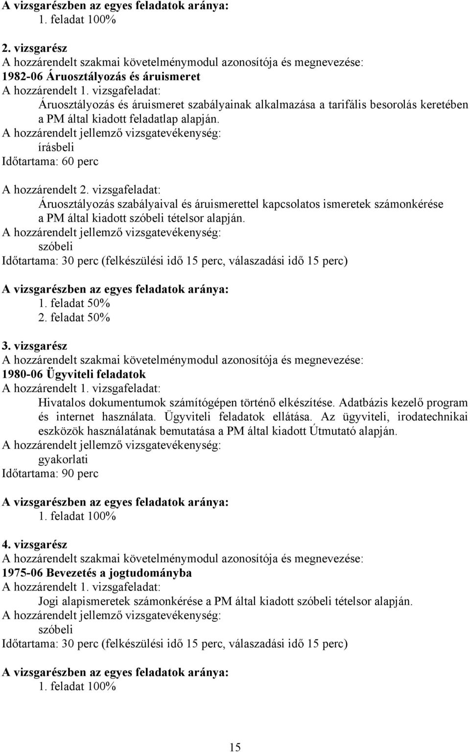 A hozzárendelt jellemző vizsgatevékenység: írásbeli Időtartama: 60 perc A hozzárendelt 2.