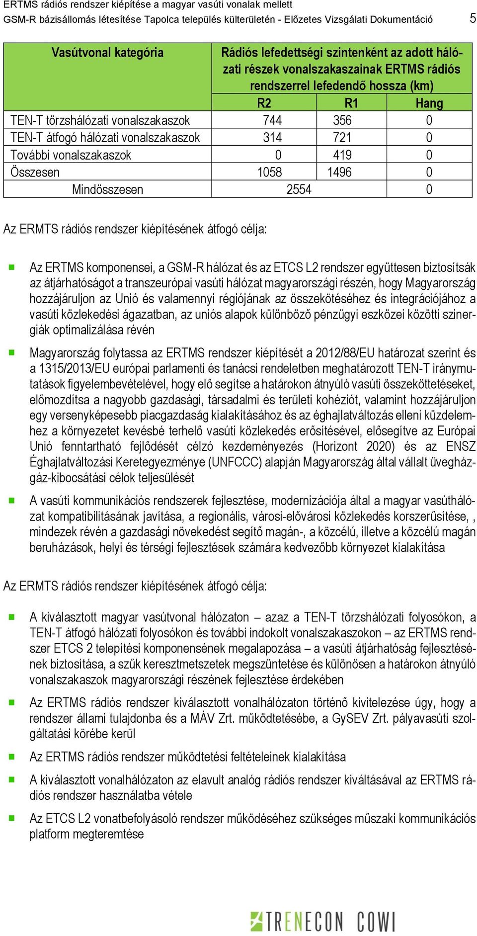 Mindösszesen 2554 0 Az ERMTS rádiós rendszer kiépítésének átfogó célja: Az ERTMS komponensei, a GSM-R hálózat és az ETCS L2 rendszer együttesen biztosítsák az átjárhatóságot a transzeurópai vasúti