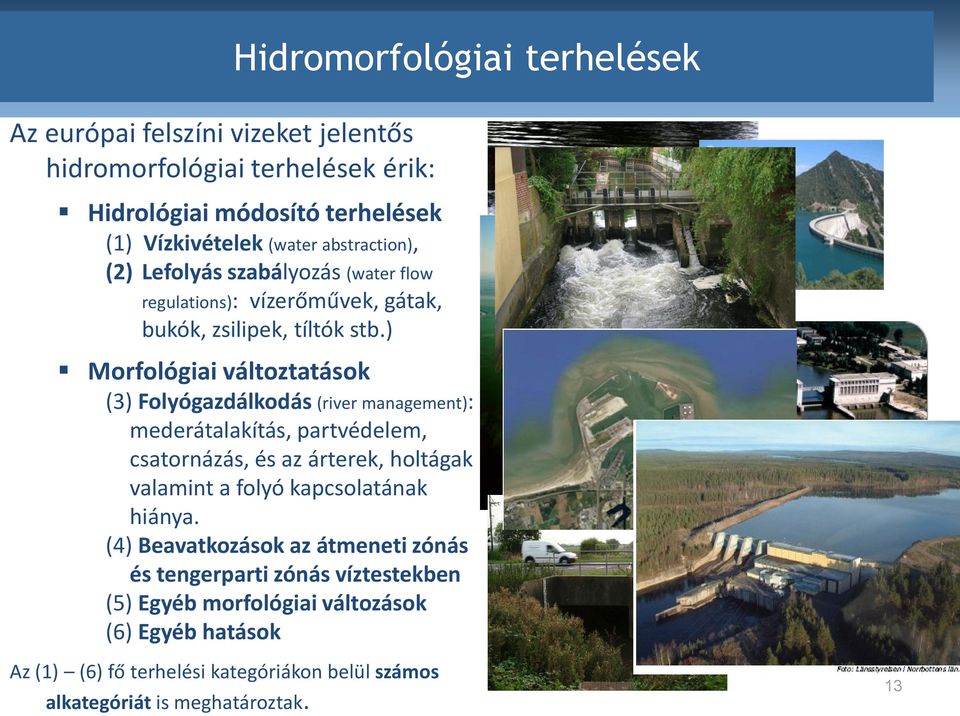 ) Morfológiai változtatások (3) Folyógazdálkodás (river management): mederátalakítás, partvédelem, csatornázás, és az árterek, holtágak valamint a folyó