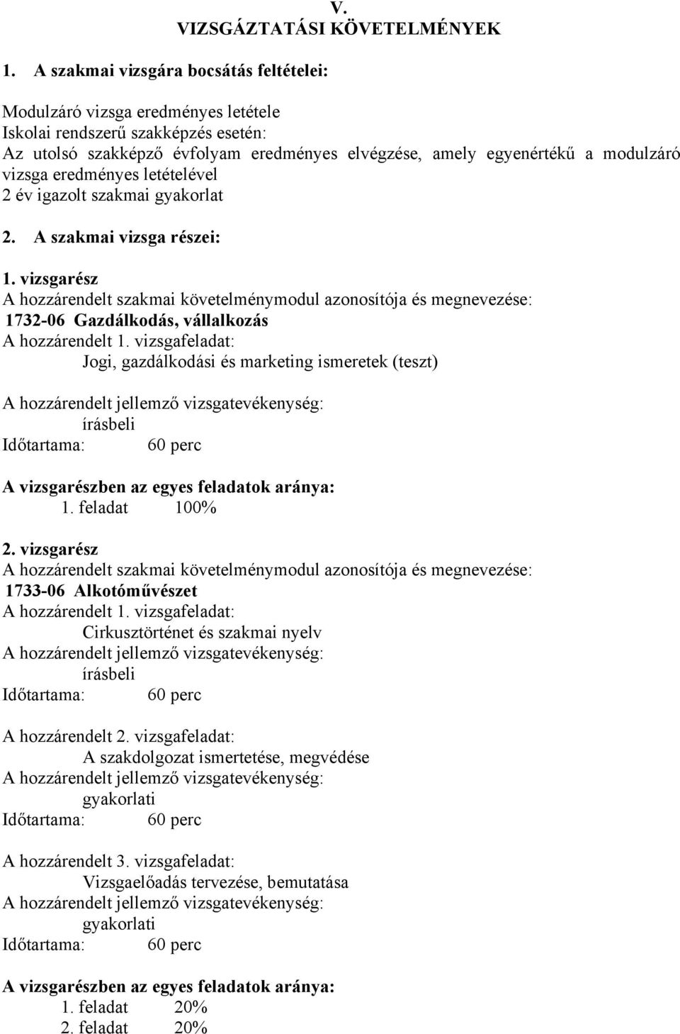 eredményes letételével 2 év igazolt szakmai gyakorlat 2. A szakmai vizsga részei: 1.