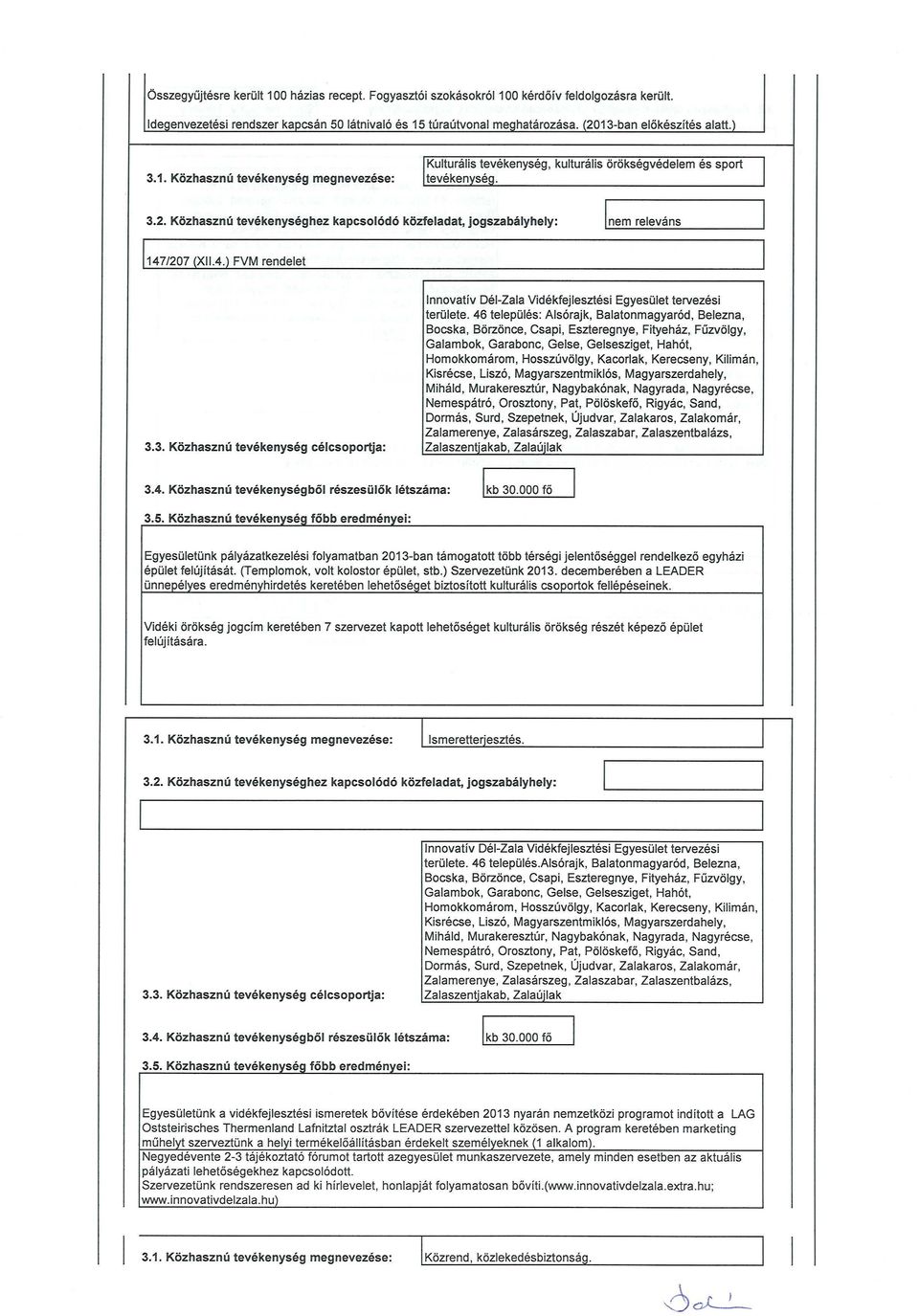 Kozhasznii tevekenyseghez kapcsol6d6 kozfeladat, jogszabalyhely: lnem relevans I 1147/207 (II.4.) FVM rendelet I lnnovativ Dei-Zala Videkfejlesztesi EgyesUiet tervezesi terulete.