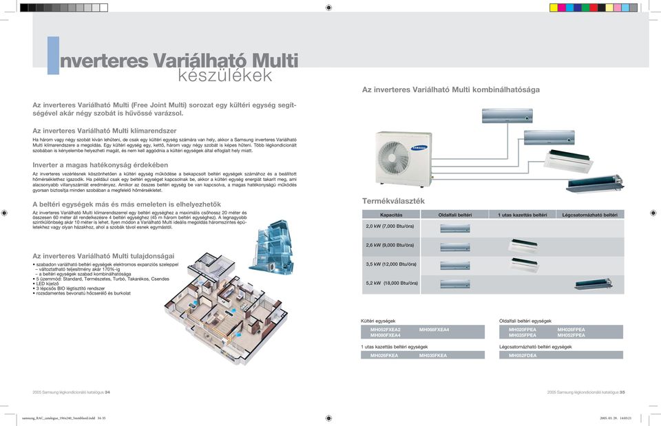 z inverteres Variálható Multi klíarendszer Ha háro vagy négy szobát kíván lehűteni, de csak egy kültéri egység száára van hely, akkor a Sasung inverteres Variálható Multi klíarendszere a egoldás.