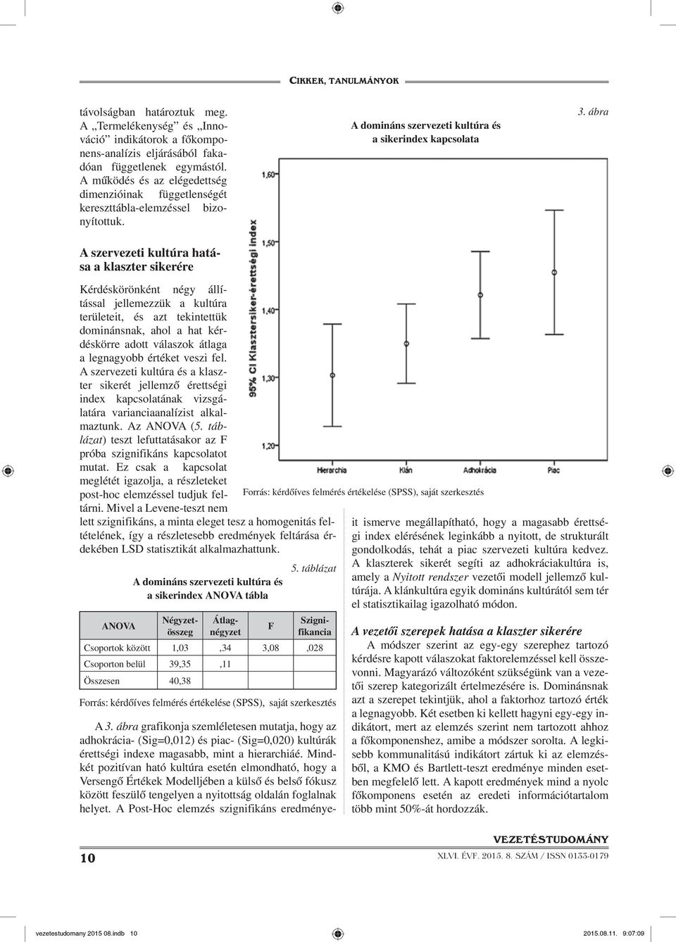 A szervezeti kultúra hatása a klaszter sikerére A domináns szervezeti kultúra és a sikerindex kapcsolata 3.