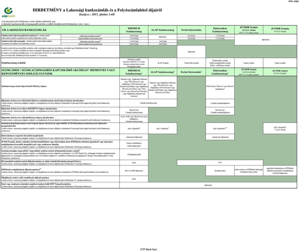 meghatározott feltétel nem teljesülése esetén PRÉMIUM csomag ALAP csomag Forint folyószámla Elektronikus csomag zöld bankszámlakivonattal 14 1499 Ft/hó 264 Ft/hó 1 299 Ft/hó bankszámlakivonat