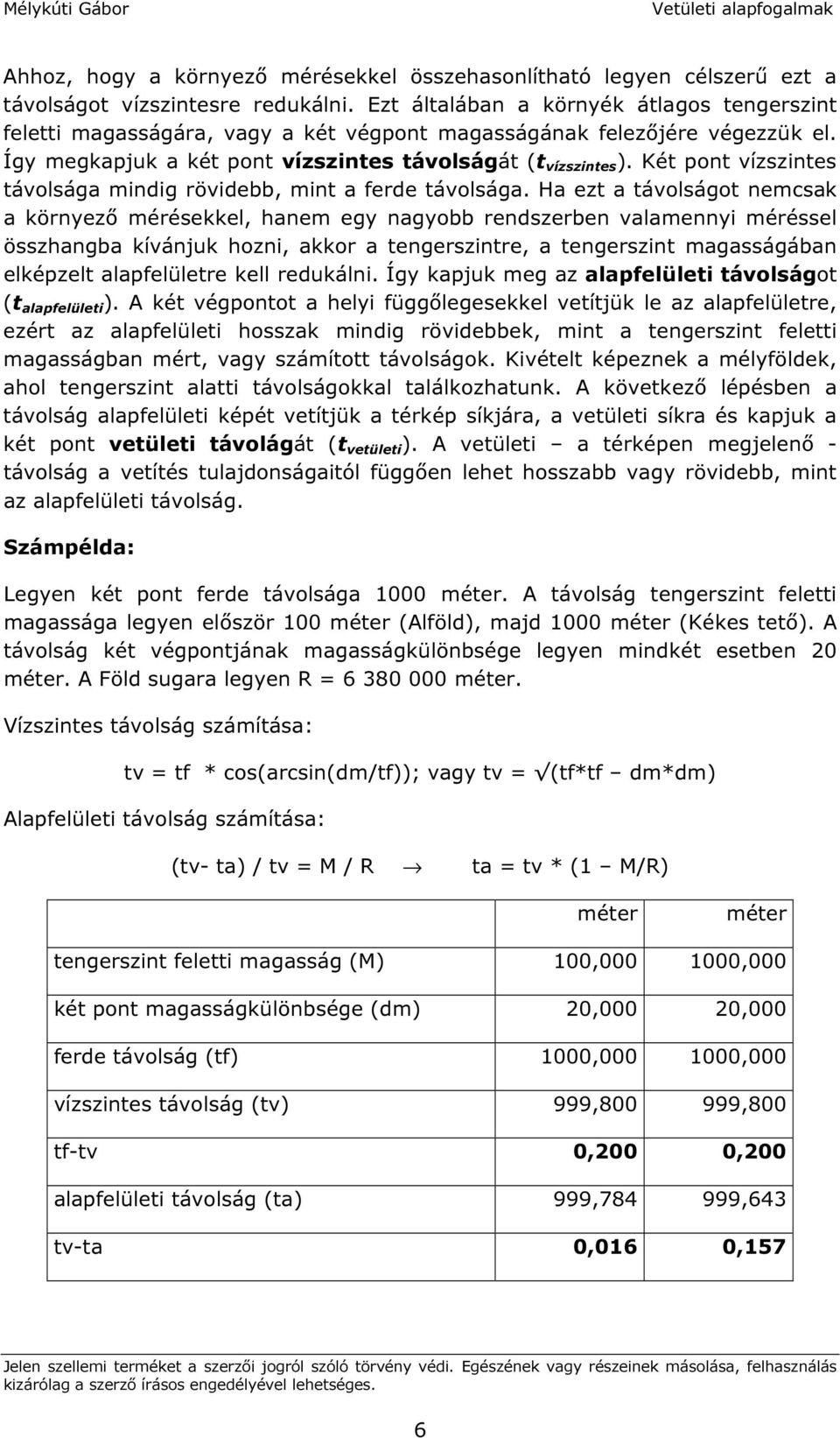 Két pont vízszintes távolsága mindig rövidebb, mint a ferde távolsága.