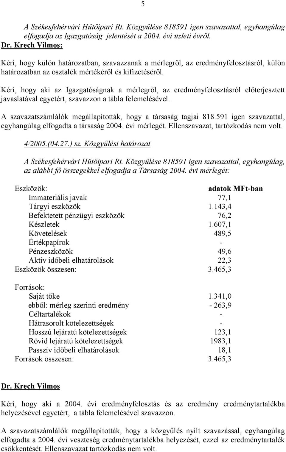 Kéri, hogy aki az Igazgatóságnak a mérlegről, az eredményfelosztásról előterjesztett javaslatával egyetért, szavazzon a tábla felemelésével.