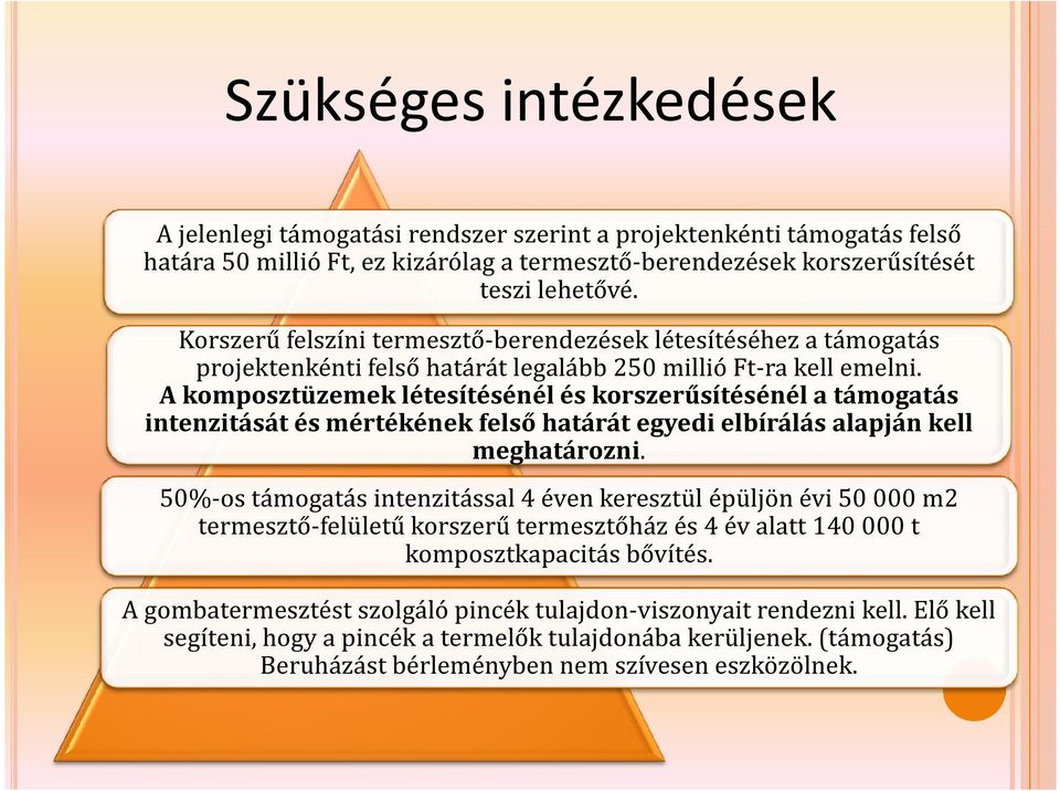 A komposztüzemek létesítésénél és korszerűsítésénél a támogatás intenzitását és mértékének felső határát egyedi elbírálás alapján kell meghatározni.