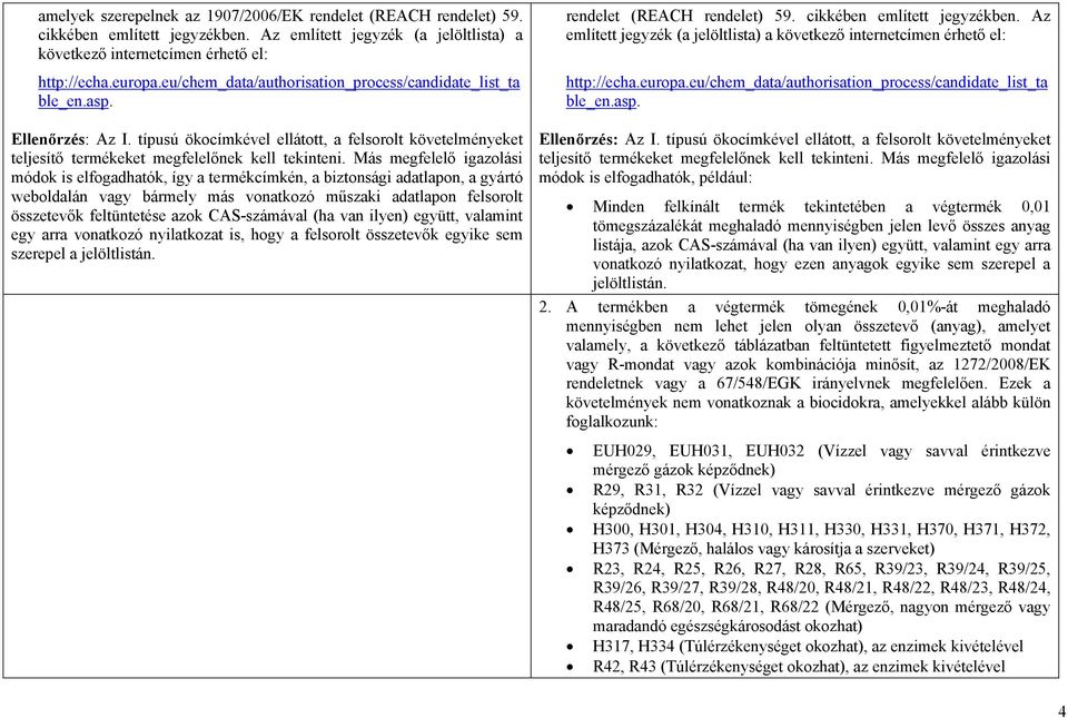 módok is elfogadhatók, így a termékcímkén, a biztonsági adatlapon, a gyártó weboldalán vagy bármely más vonatkozó műszaki adatlapon felsorolt összetevők feltüntetése azok CAS-számával (ha van ilyen)