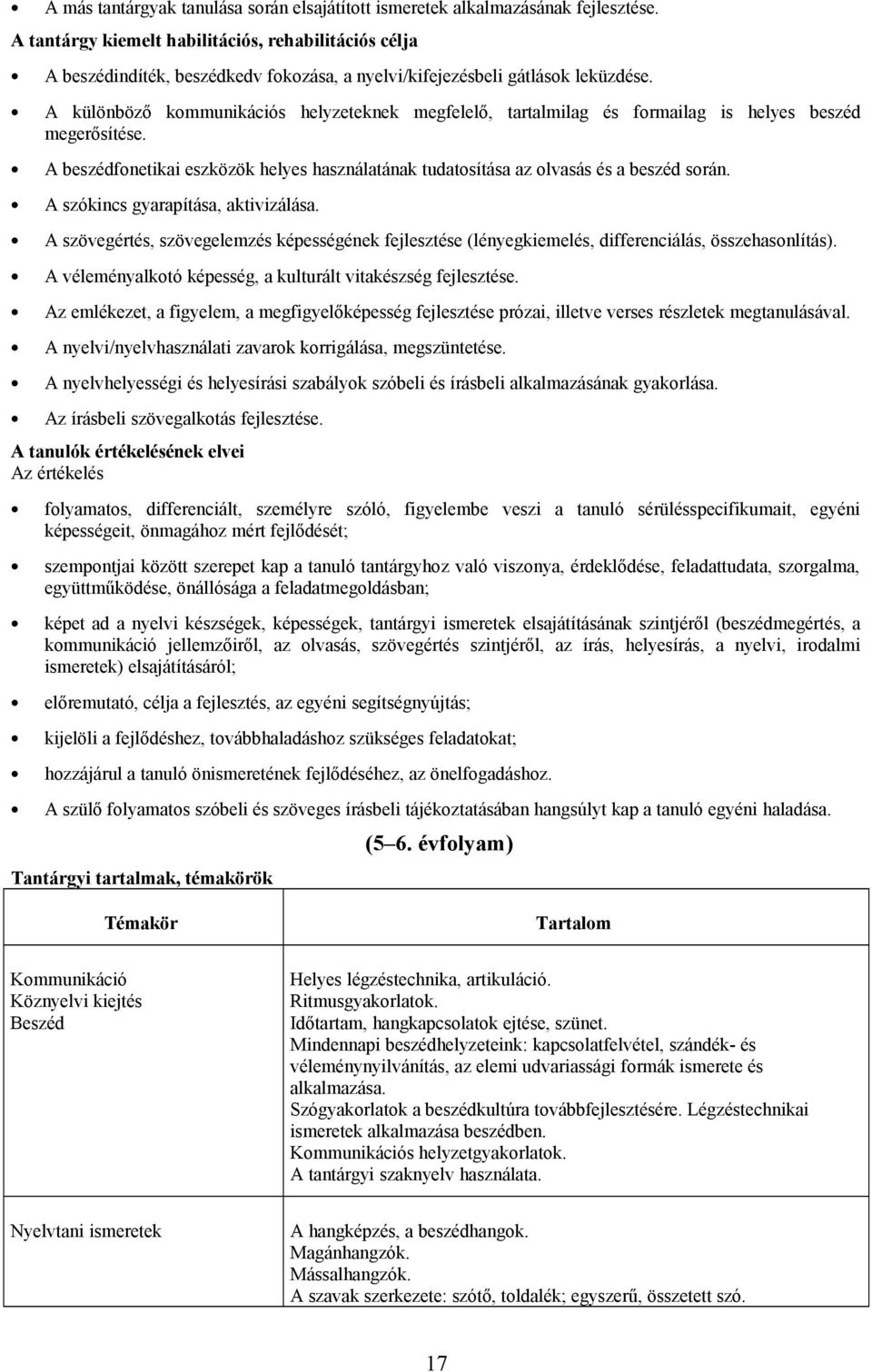 A különböző kommunikációs helyzeteknek megfelelő, tartalmilag és formailag is helyes beszéd megerősítése. A beszédfonetikai eszközök helyes használatának tudatosítása az olvasás és a beszéd során.