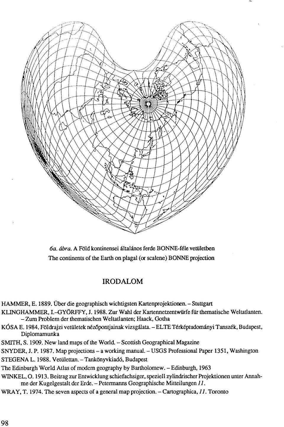 - Zum Problem der thematischen Weltatlanten; Haack, Gotha KÓSA E. 1984. Földrajzi vetületek nézőpontjainak vizsgálata. - ELTE Térképtudományi Tanszék, Budapest, Diplomamunka SMITH, S. 1909.