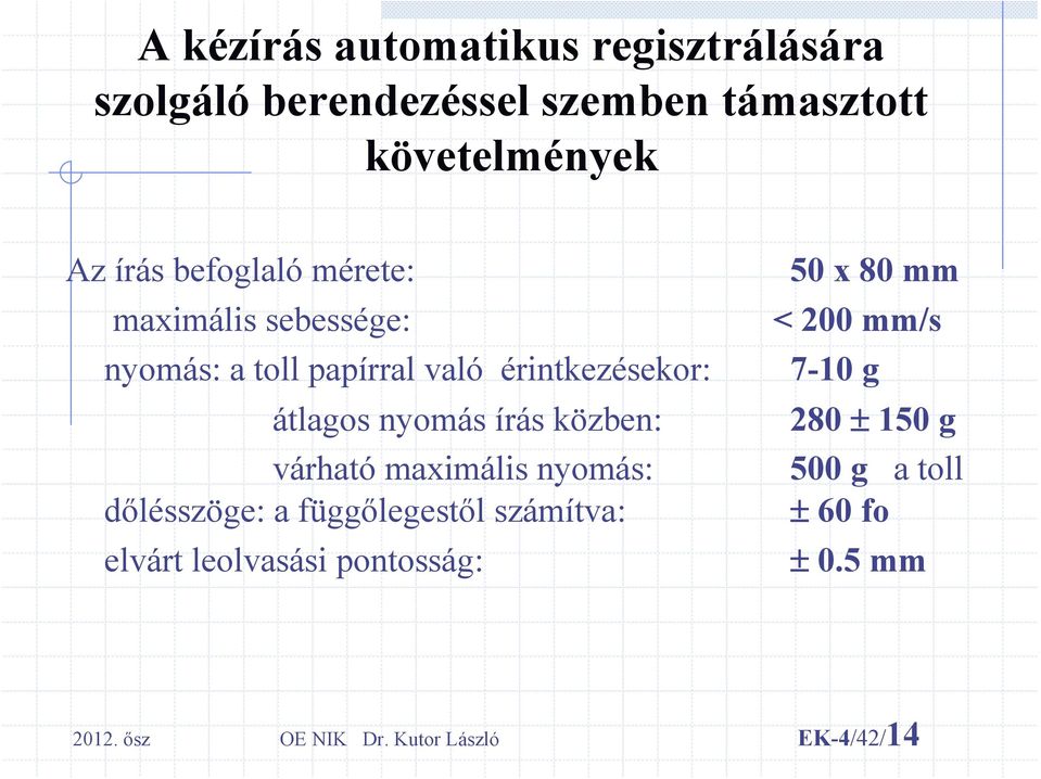 közben: várható maximális nyomás: dőlésszöge: a függőlegestől számítva: elvárt leolvasási pontosság: 50