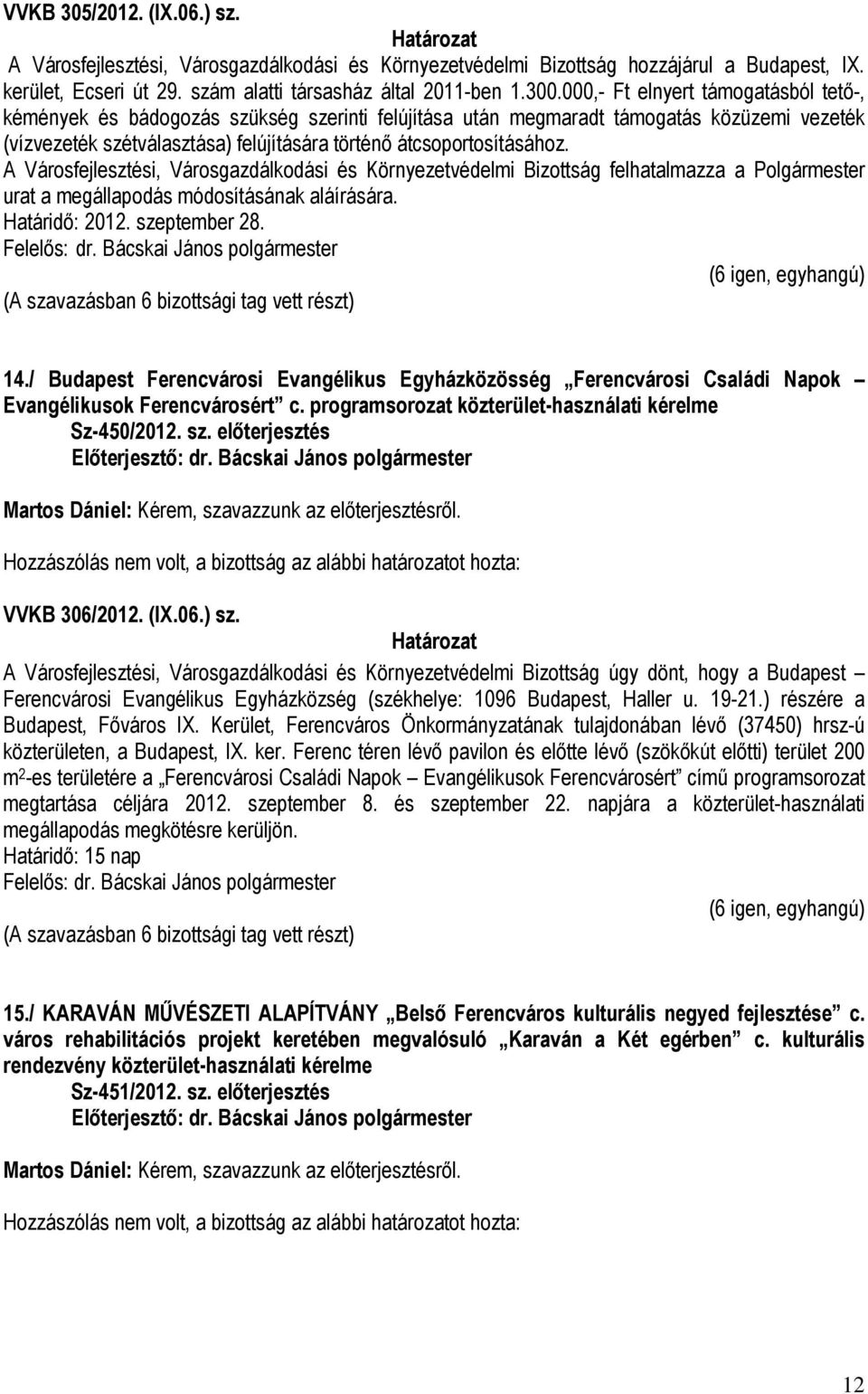 A Városfejlesztési, Városgazdálkodási és Környezetvédelmi Bizottság felhatalmazza a Polgármester urat a megállapodás módosításának aláírására. Határidő: 2012. szeptember 28. 14.