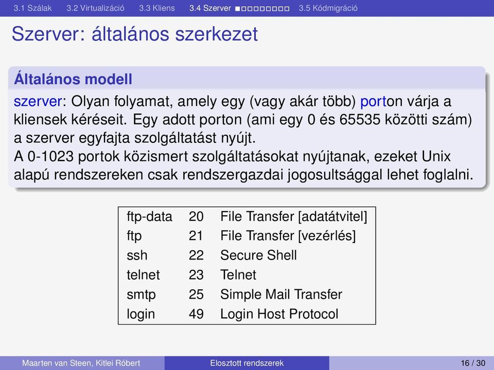 A 0-1023 portok közismert szolgáltatásokat nyújtanak, ezeket Unix alapú rendszereken csak rendszergazdai jogosultsággal lehet foglalni.