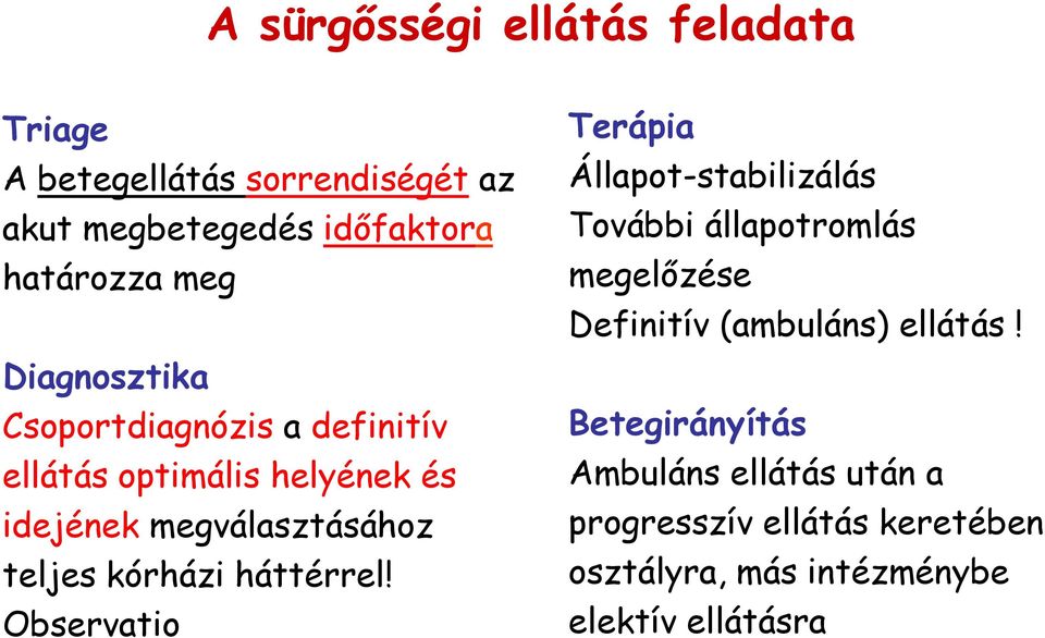 háttérrel! Observatio Terápia Állapot-stabilizálás További állapotromlás megelőzése Definitív (ambuláns) ellátás!