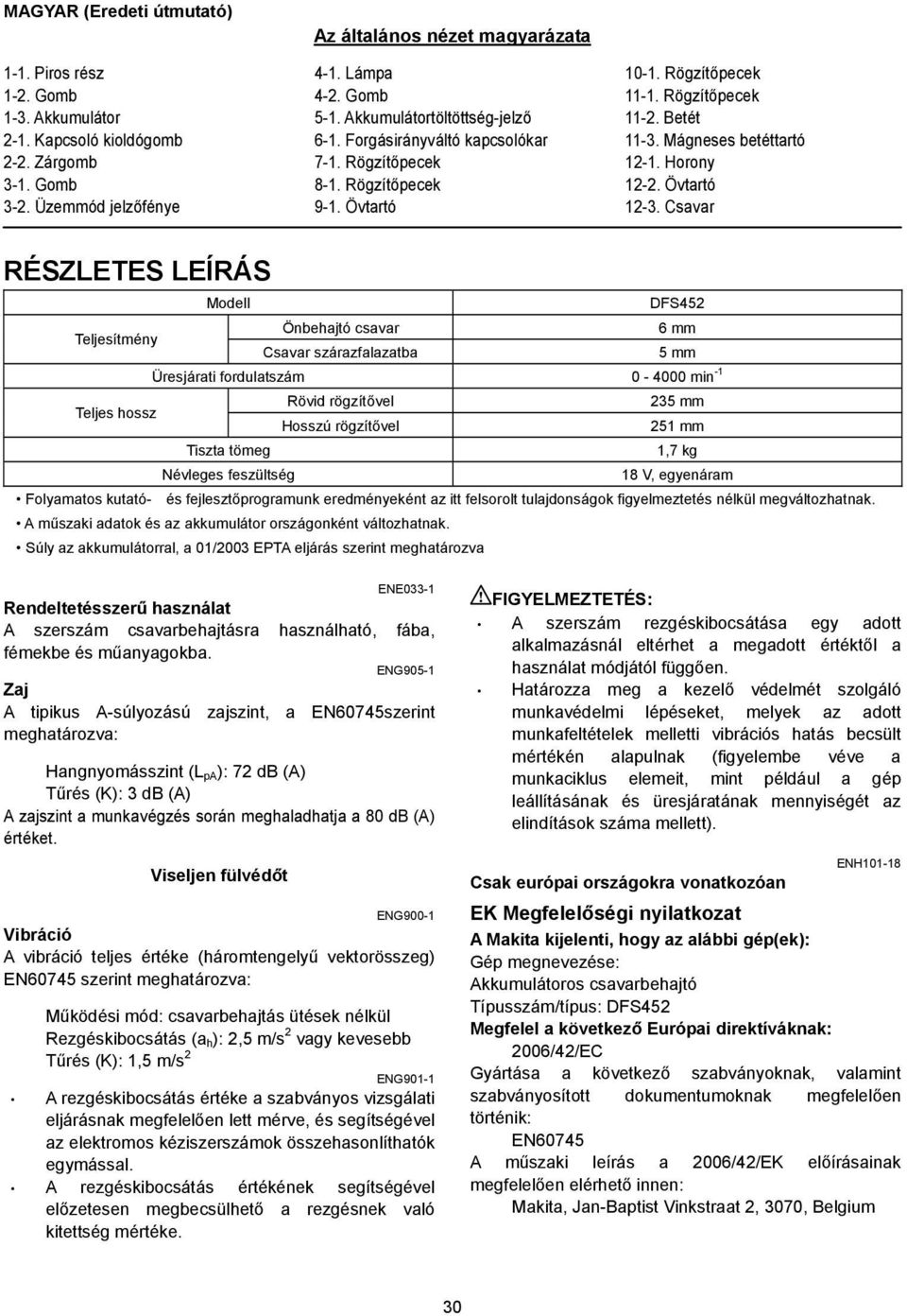 Csavar RÉSZLETES LEÍRÁS Modell DFS45 Teljesítmény Önbehajtó csavar 6 mm Csavar szárazfalazatba 5 mm Üresjárati fordulatszám 0-4000 min - Teljes hossz Rövid rögzítővel 35 mm Hosszú rögzítővel 5 mm