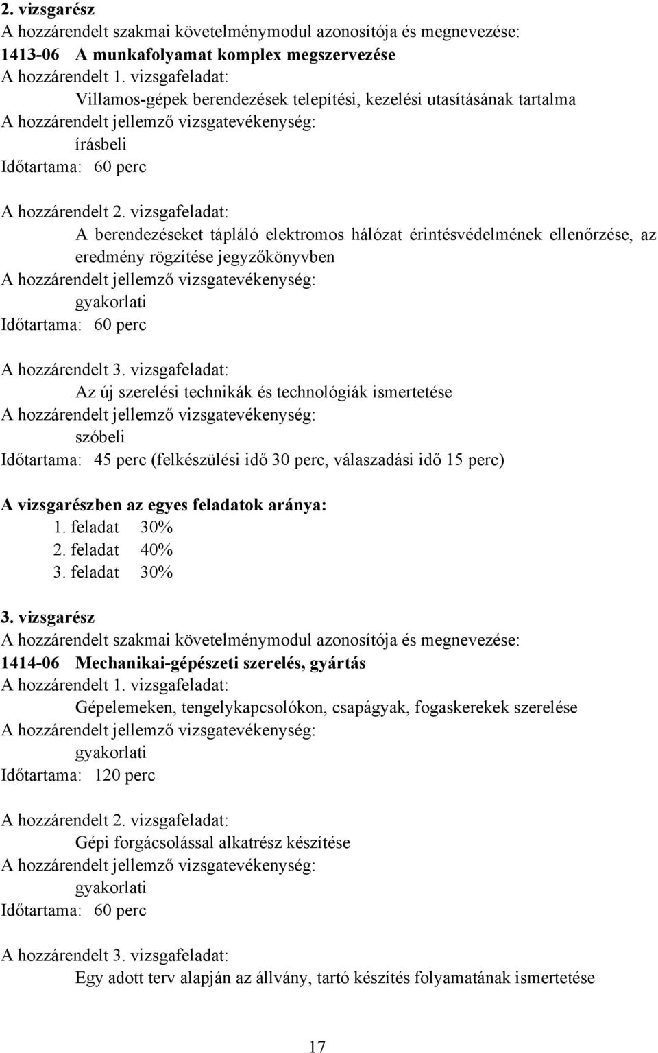 vizsgafeladat: A berendezéseket tápláló elektromos hálózat érintésvédelmének ellenőrzése, az eredmény rögzítése jegyzőkönyvben gyakorlati Időtartama: 60 perc A hozzárendelt 3.