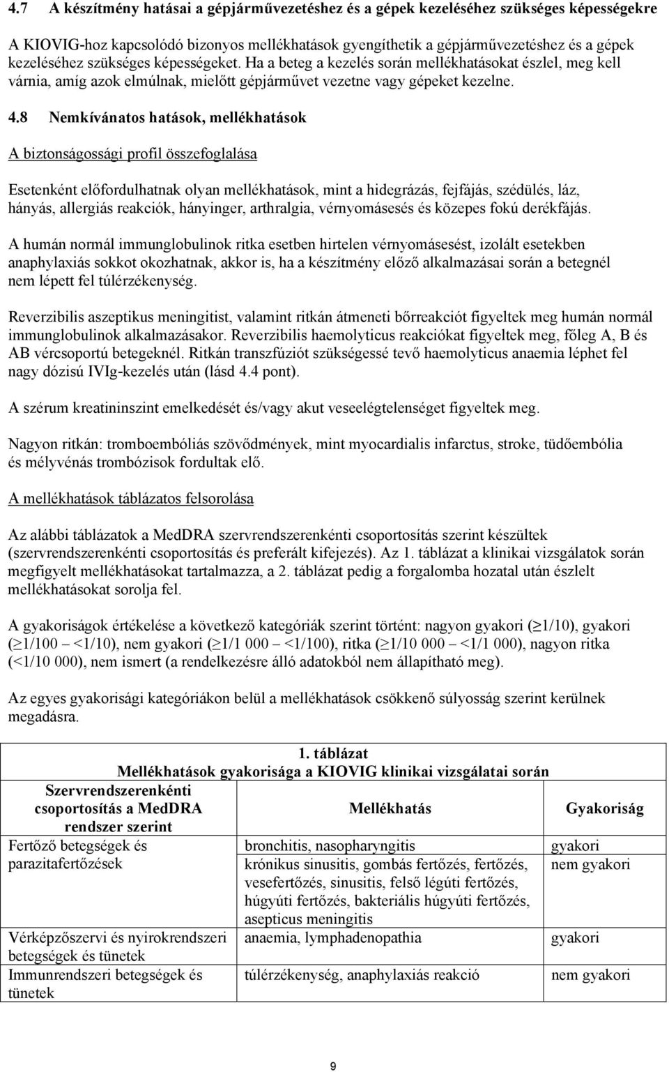 8 Nemkívánatos hatások, mellékhatások A biztonságossági profil összefoglalása Esetenként előfordulhatnak olyan mellékhatások, mint a hidegrázás, fejfájás, szédülés, láz, hányás, allergiás reakciók,