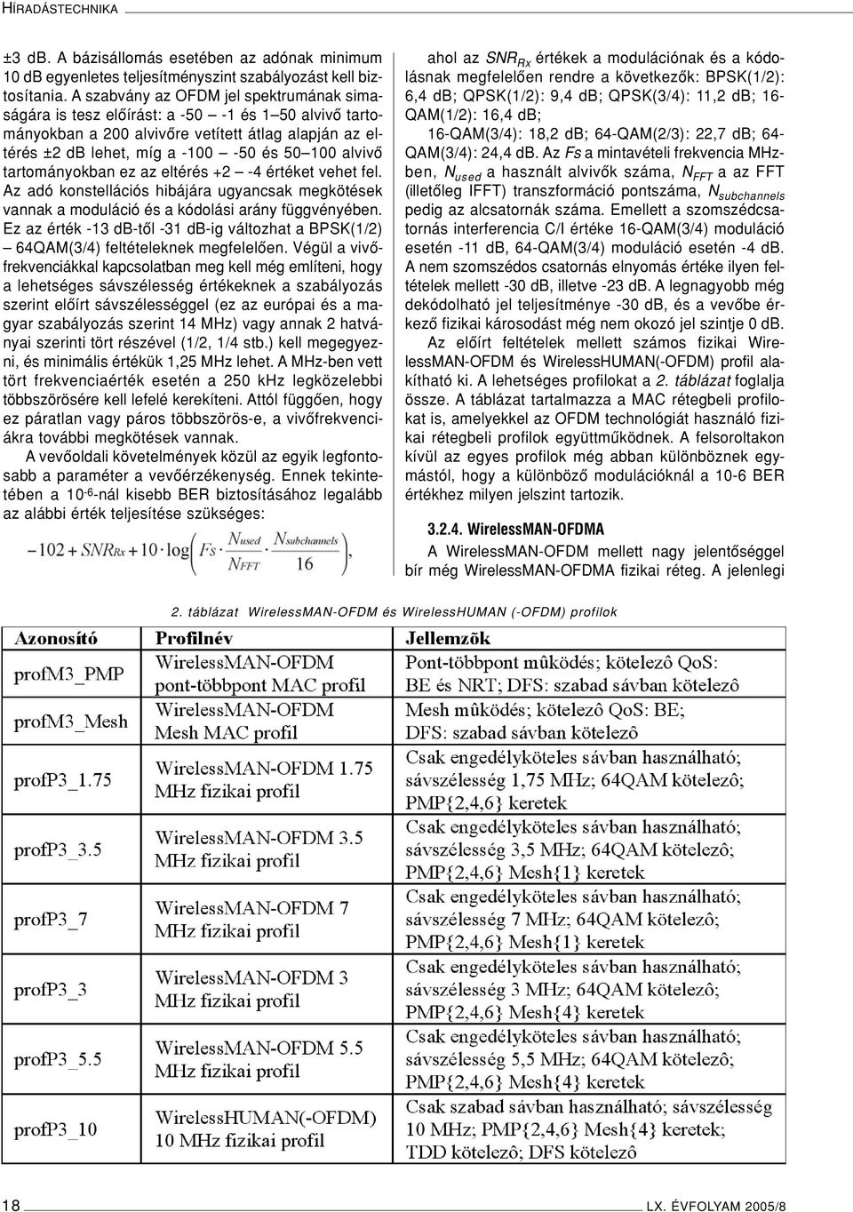 tartományokban ez az eltérés +2-4 értéket vehet fel. Az adó konstellációs hibájára ugyancsak megkötések vannak a moduláció és a kódolási arány függvényében.