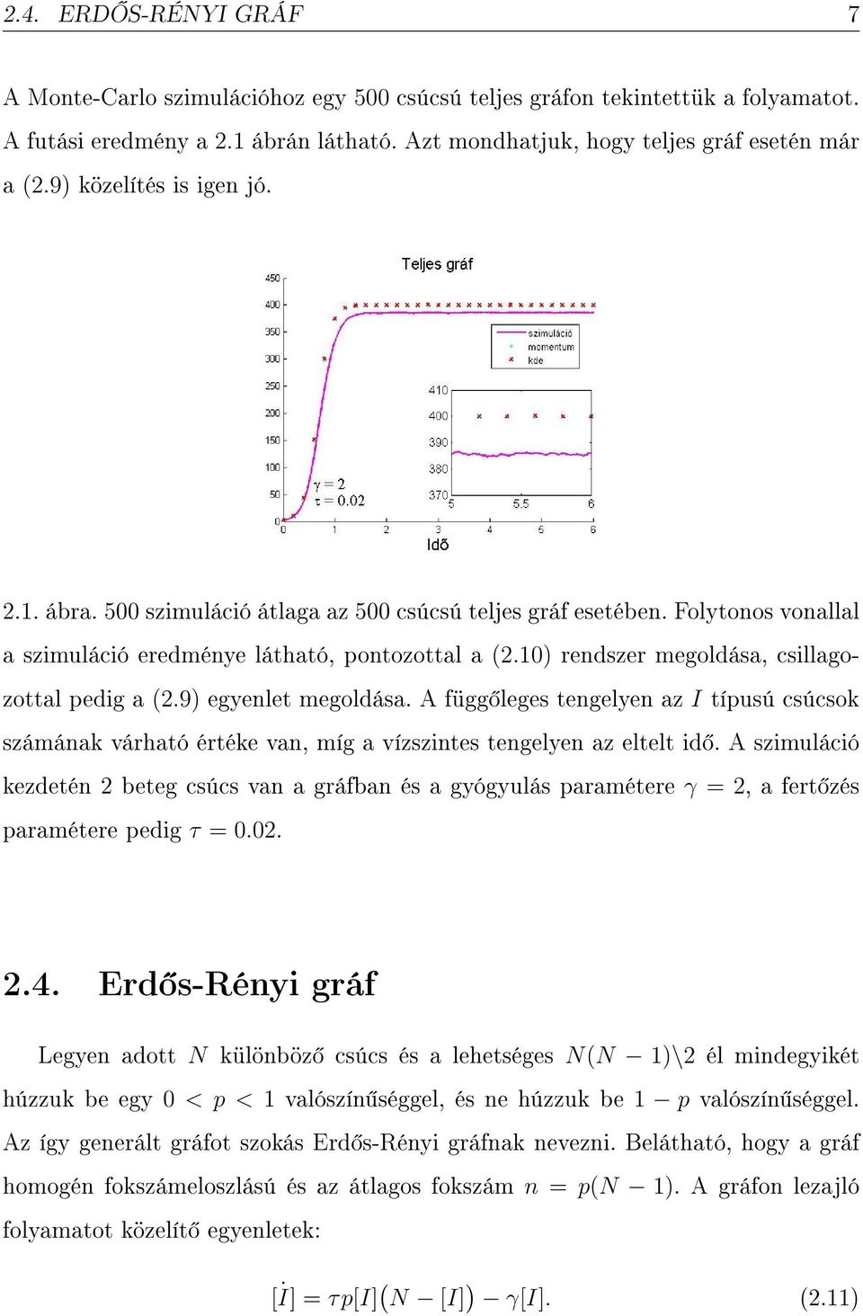 10) rendszer megoldása, csillagozottal pedig a (2.9) egyenlet megoldása. A függ leges tengelyen az I típusú csúcsok számának várható értéke van, míg a vízszintes tengelyen az eltelt id.