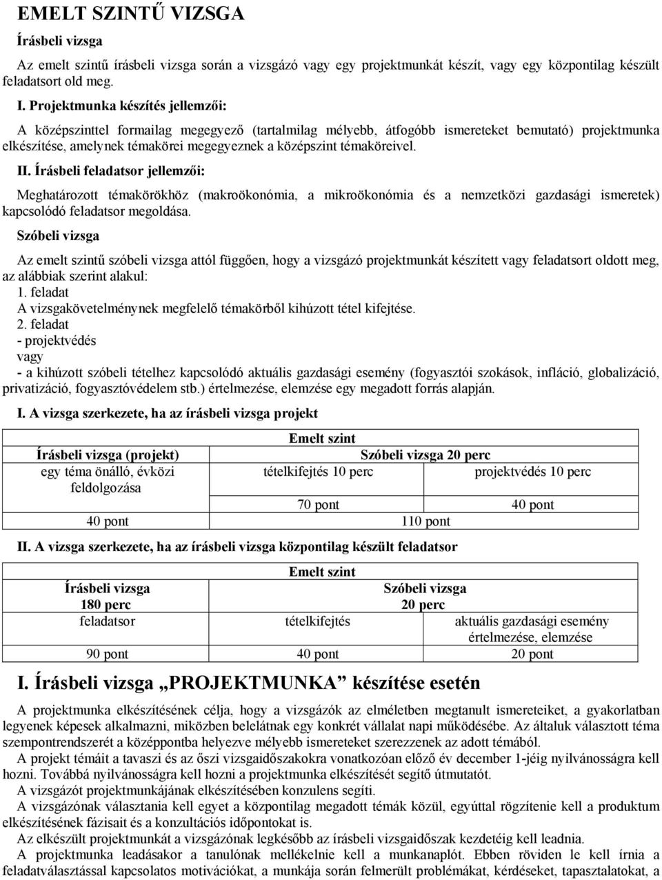 témaköreivel. II. Írásbeli feladatsor jellemzői: Meghatározott témakörökhöz (makroökonómia, a mikroökonómia és a nemzetközi gazdasági ismeretek) kapcsolódó feladatsor megoldása.