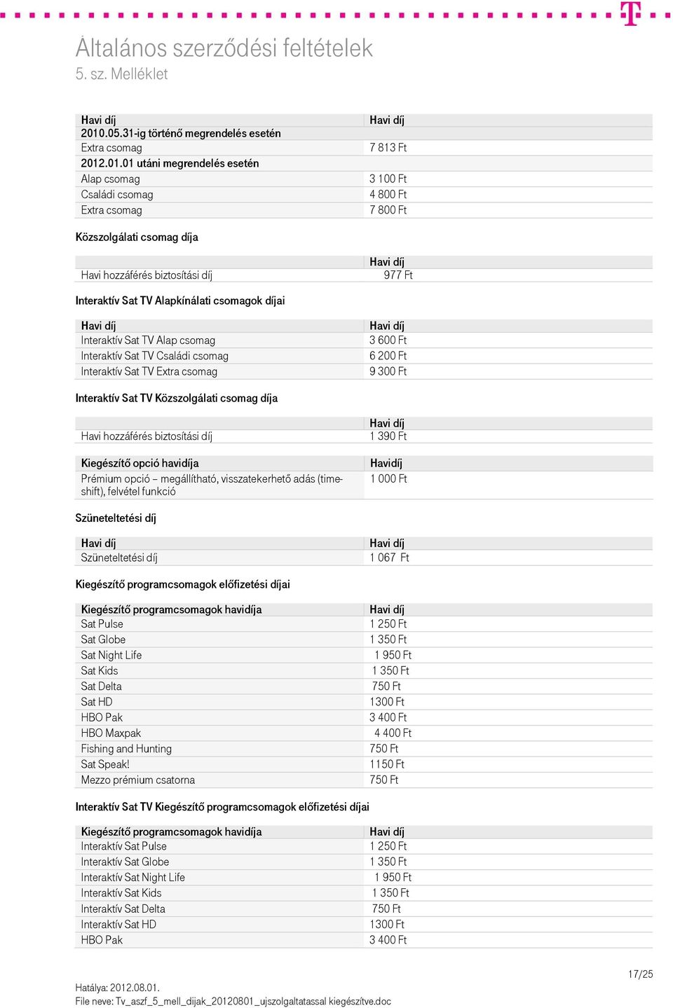 hozzáférés biztosítási díj Kiegészítő opció havidíja Prémium opció megállítható, visszatekerhető adás (timeshift), felvétel funkció 1 390 Ft Havidíj 1 000 Ft 1 067 Ft Kiegészítő programcsomagok