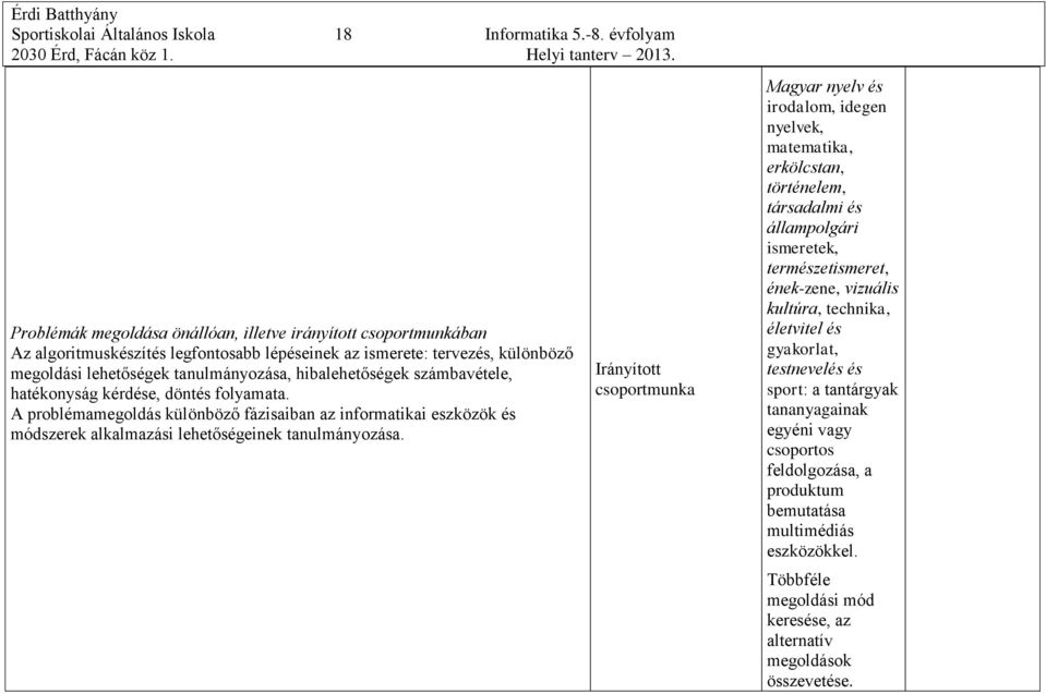 hibalehetőségek számbavétele, hatékonyság kérdése, döntés folyamata. A problémamegoldás különböző fázisaiban az informatikai eszközök és módszerek alkalmazási lehetőségeinek tanulmányozása.