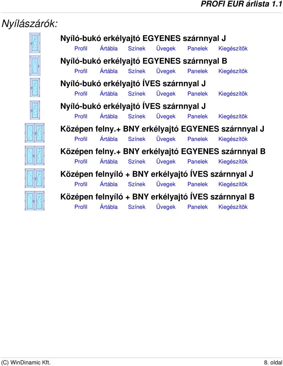 + BNY erkélyajtó EGYENES szárnnyal J Középen felny.