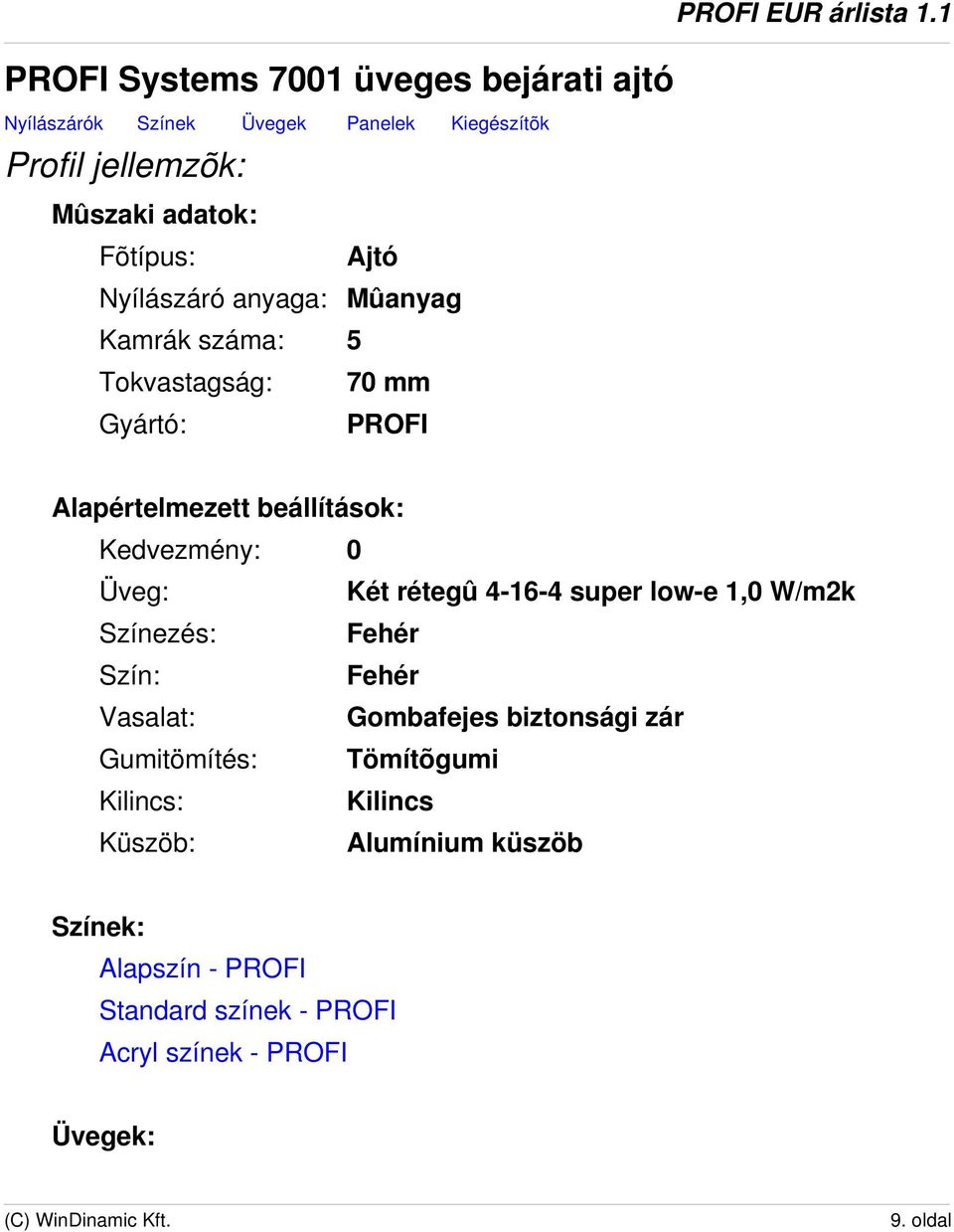 1 Alapértelmezett beállítások: Kedvezmény: 0 Üveg: Két rétegû 4-16-4 super low-e 1,0 W/m2k Színezés: Fehér Szín: Fehér Vasalat: