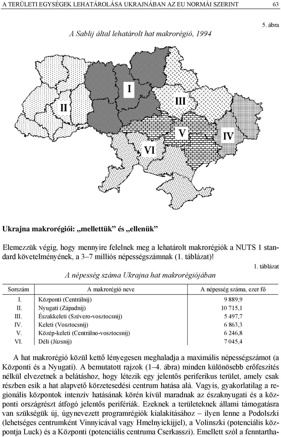 standard követelményének, a 3 7 milliós népességszámnak (1. táblázat)! 1. táblázat A népesség száma Ukrajna hat makrorégiójában Sorszám A makrorégió neve A népesség száma, ezer fő I.