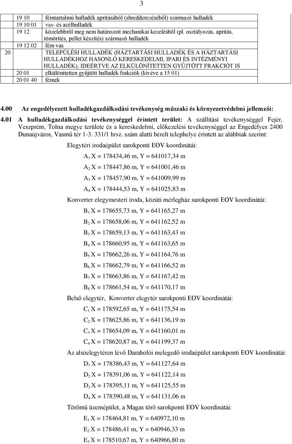 HULLADÉK), IDEÉRTVE AZ ELKÜLÖNÍTETTEN GYŰJTÖTT FRAKCIÓT IS 20 01 elkülönítetten gyűjtött hulladék frakciók (kivéve a 15 01) 20 01 40 fémek 3 4.