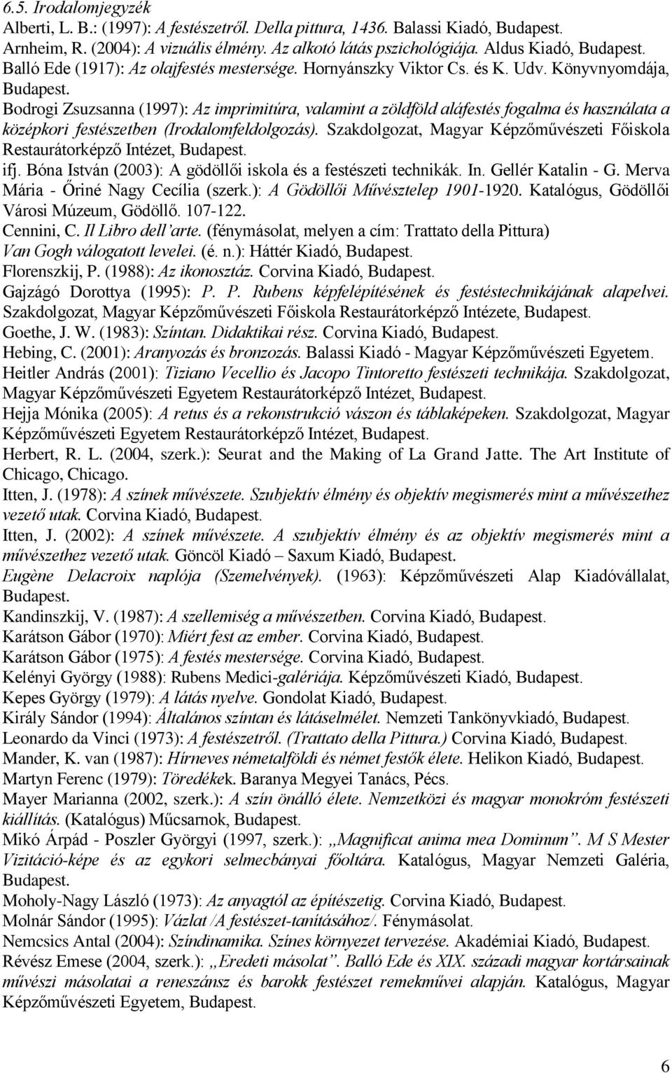 Könyvnyomdája, Bodrogi Zsuzsanna (1997): Az imprimitúra, valamint a zöldföld aláfestés fogalma és használata a középkori festészetben (Irodalomfeldolgozás).