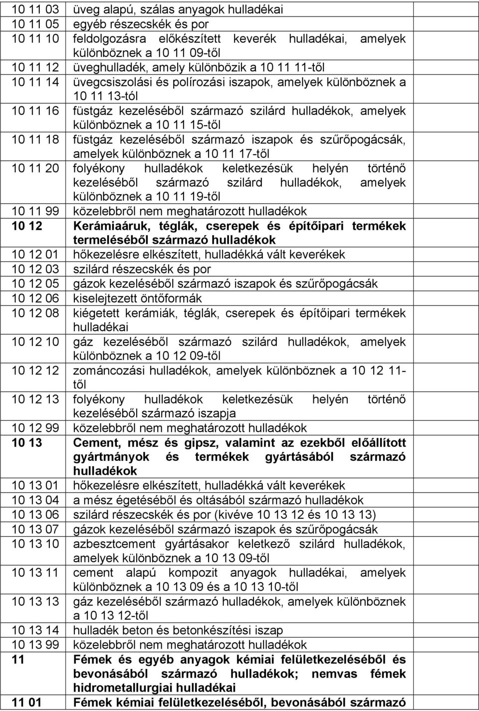 füstgáz kezeléséből származó iszapok és szűrőpogácsák, amelyek különböznek a 10 11 17-től 10 11 20 folyékony keletkezésük helyén történő kezeléséből származó szilárd, amelyek különböznek a 10 11