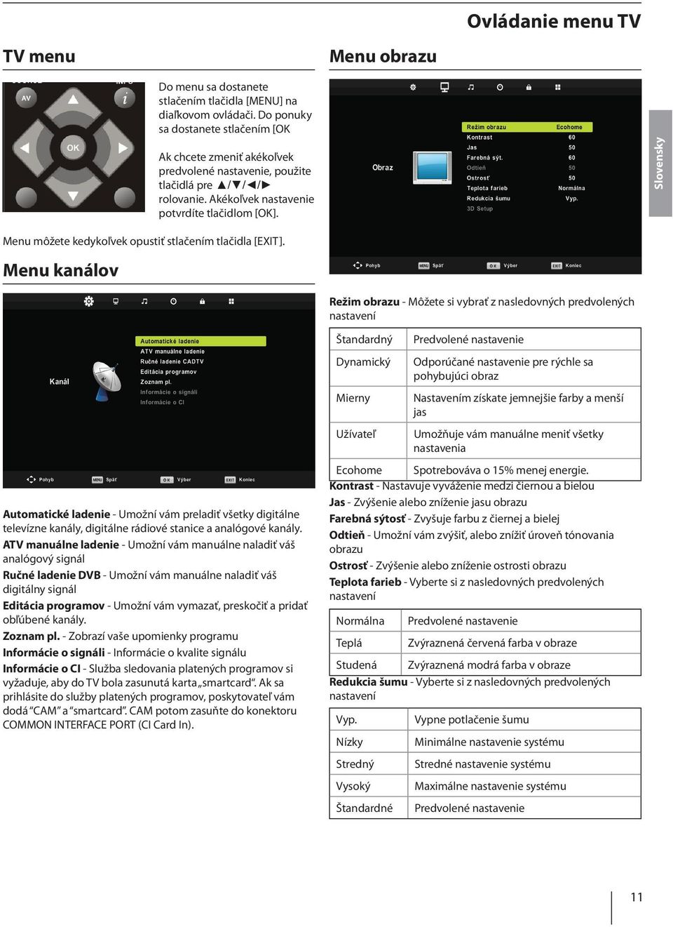 Slovensky Menu môžete kedykoľvek opustiť stlačením tlačidla [EXIT].