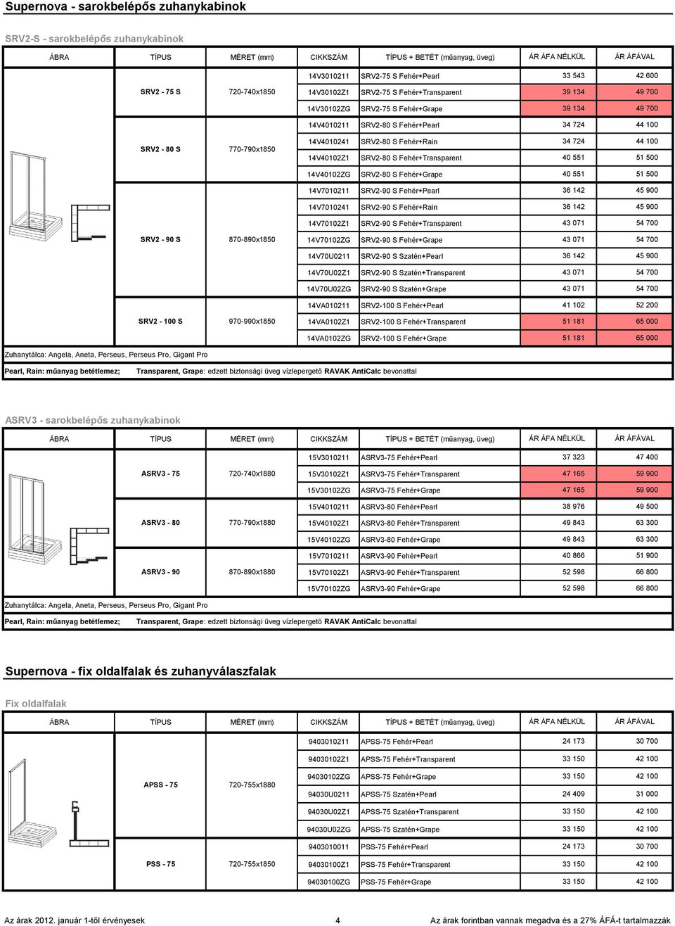 970-990x1850 + BETÉT (műanyag, üveg) 14V40102Z1 SRV2-80 S Fehér+Transparent 40 551 51 500 14V40102ZG SRV2-80 S Fehér+Grape 40 551 51 500 14V7010211 SRV2-90 S Fehér+Pearl 36 142 45 900 14V7010241