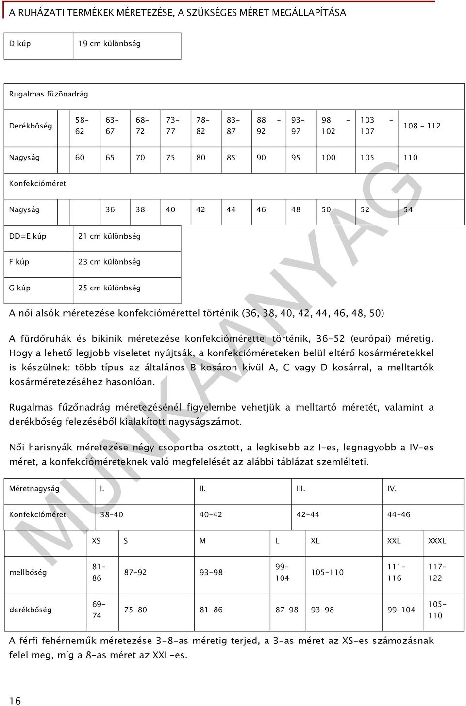 méretezése konfekciómérettel történik, 36-52 (európai) méretig.