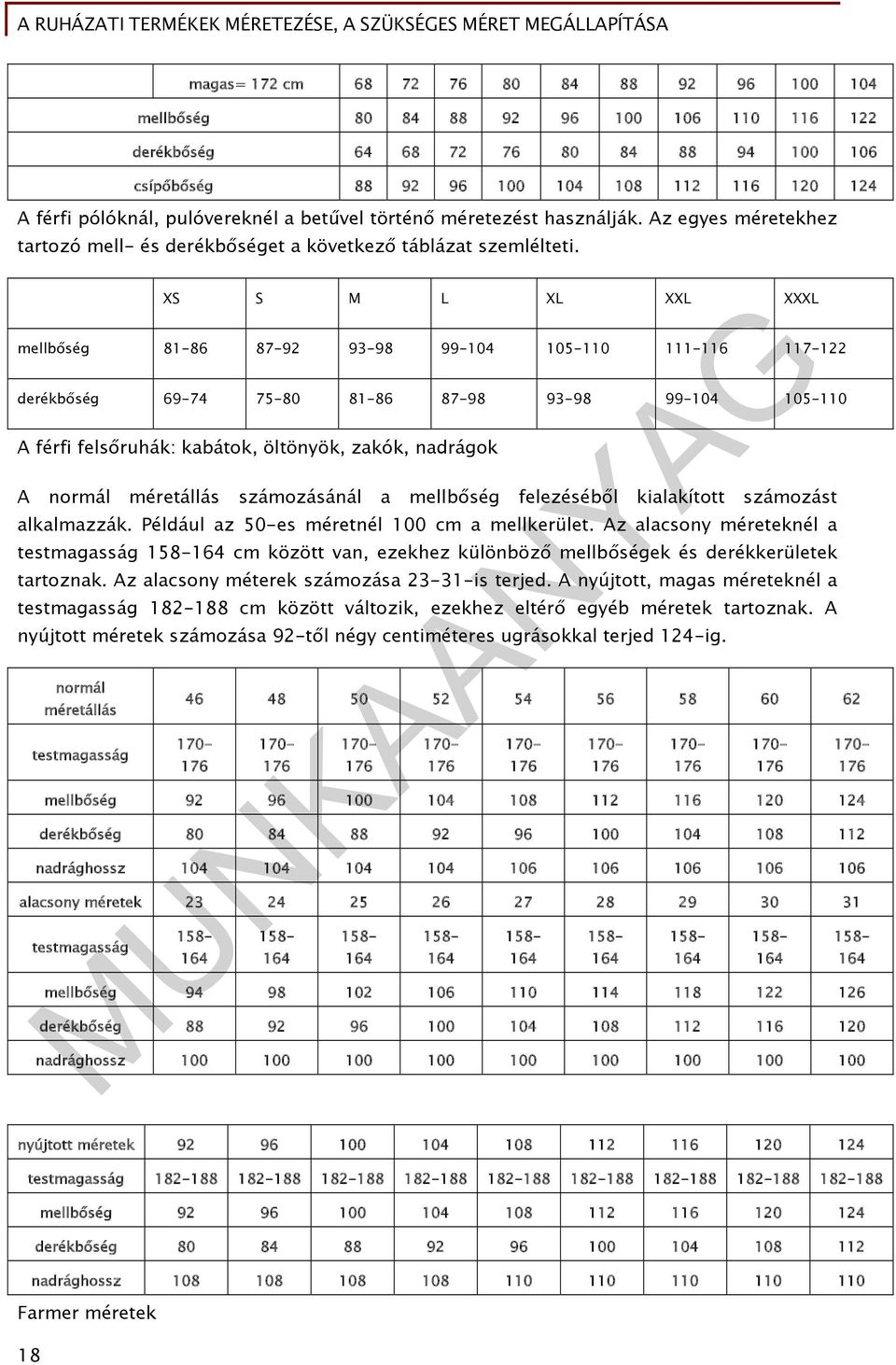 XS S M L XL XXL XXXL mellbőség 81-86 87-92 93-98 99-104 105-110 111-116 117-122 derékbőség 69-74 75-80 81-86 87-98 93-98 99-104 105-110 A férfi felsőruhák: kabátok, öltönyök, zakók, nadrágok A normál