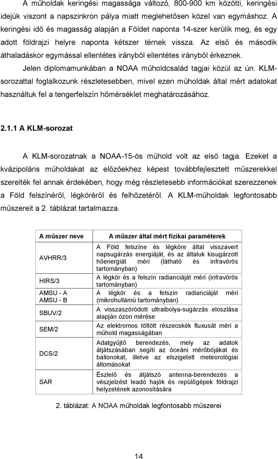 Az első és második áthaladáskor egymással ellentétes irányból ellentétes irányból érkeznek. Jelen diplomamunkában a NOAA műholdcsalád tagjai közül az ún.