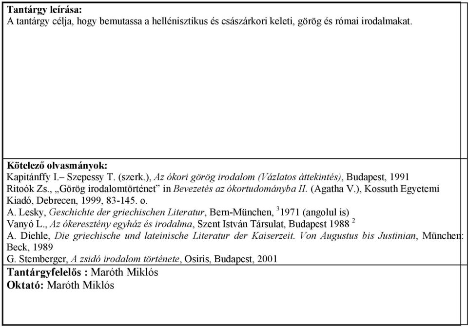 ), Kossuth Egyetemi Kiadó, Debrecen, 999, 83-45. o. A. Lesky, Geschichte der griechischen Literatur, Bern-München, 3 97 (angolul is) Vanyó L.