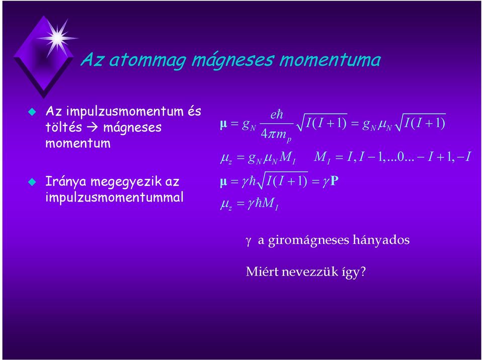 gnµ N I( I + 1) 4πm µ = g µ M M = I, I 1,...0.