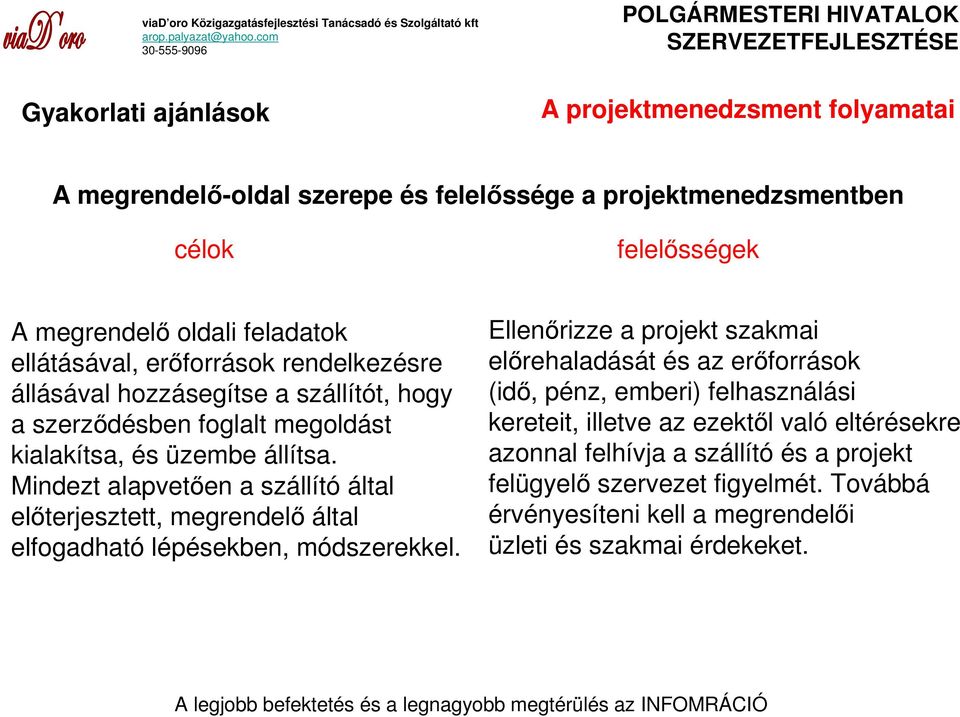 Mindezt alapvetıen a szállító által elıterjesztett, megrendelı által elfogadható lépésekben, módszerekkel.