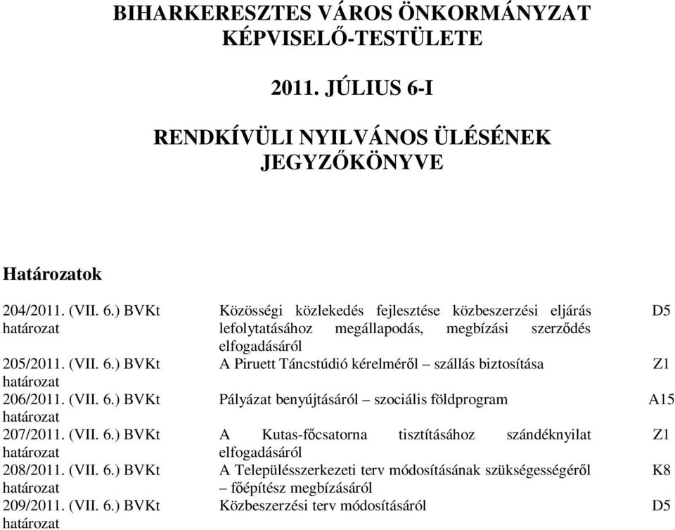 ) BVKt határozat 207/2011. ) BVKt határozat 208/2011. ) BVKt határozat 209/2011.