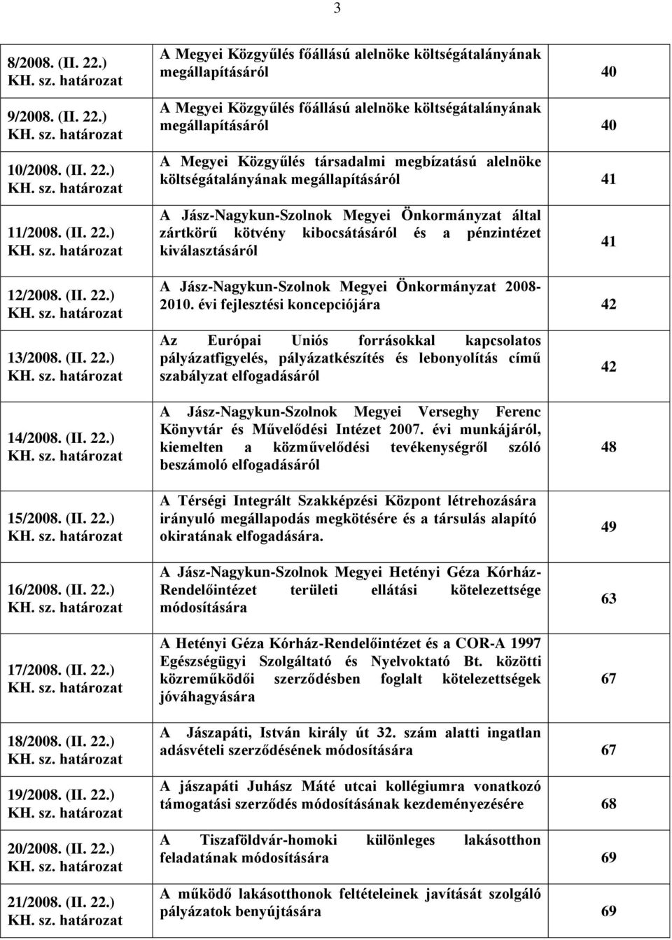 határozat 10/2008. (II. 22.) KH. sz.