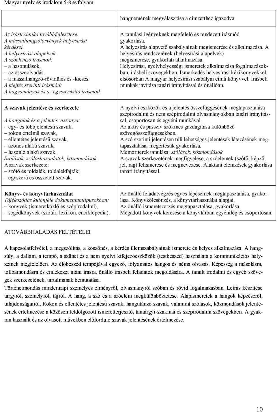 A tanulási igényeknek megfelelő és rendezett írásmód gyakorlása. A helyesírás alapvető szabályainak megismerése és alkalmazása.