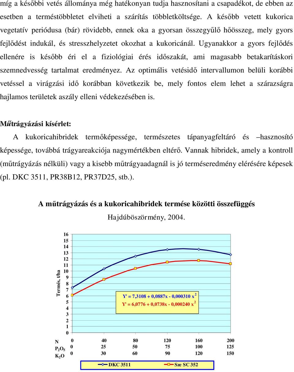 Ugyanakkor a gyors fejlődés ellenére is később éri el a fiziológiai érés időszakát, ami magasabb betakarításkori szemnedvesség tartalmat eredményez.