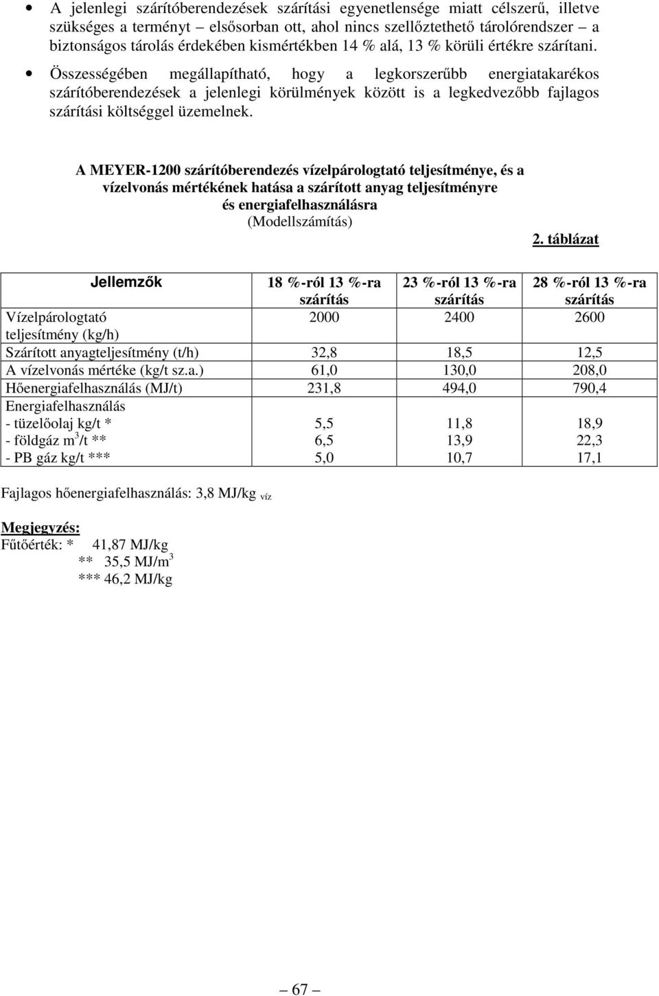 Összességében megállapítható, hogy a legkorszerűbb energiatakarékos szárítóberendezések a jelenlegi körülmények között is a legkedvezőbb fajlagos szárítási költséggel üzemelnek.