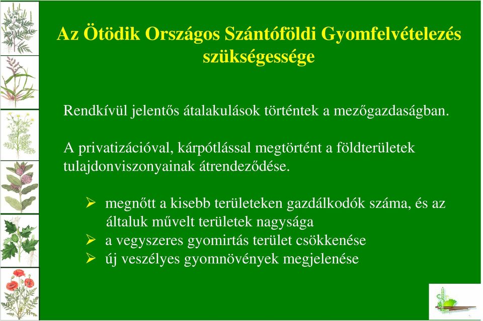 A privatizációval, kárpótlással megtörtént a földterületek tulajdonviszonyainak átrendezıdése.