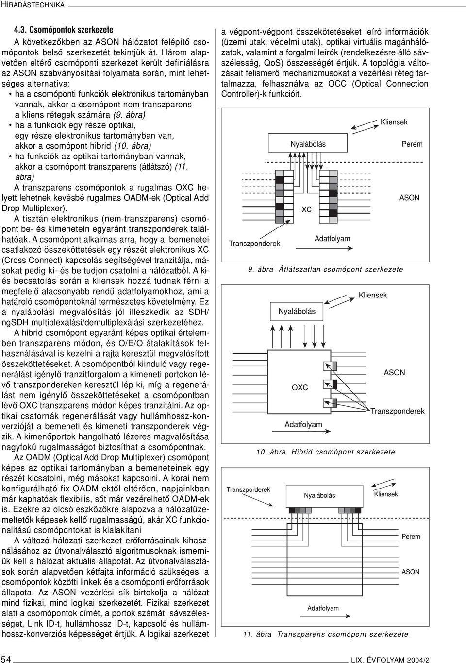 a csomópont nem transzparens a kliens rétegek számára (9. ábra) ha a funkciók egy része optikai, egy része elektronikus tartományban van, akkor a csomópont hibrid (10.