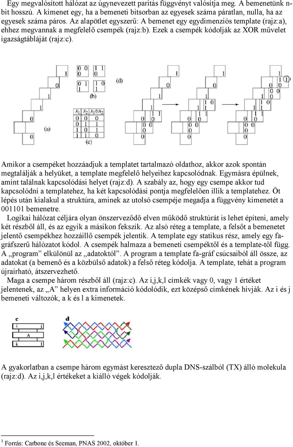 Az alapötlet egyszerű: A bemenet egy egydimenziós template (rajz:a), ehhez megvannak a megfelelő csempék (rajz:b). Ezek a csempék kódolják az XOR művelet igazságtábláját (rajz:c).