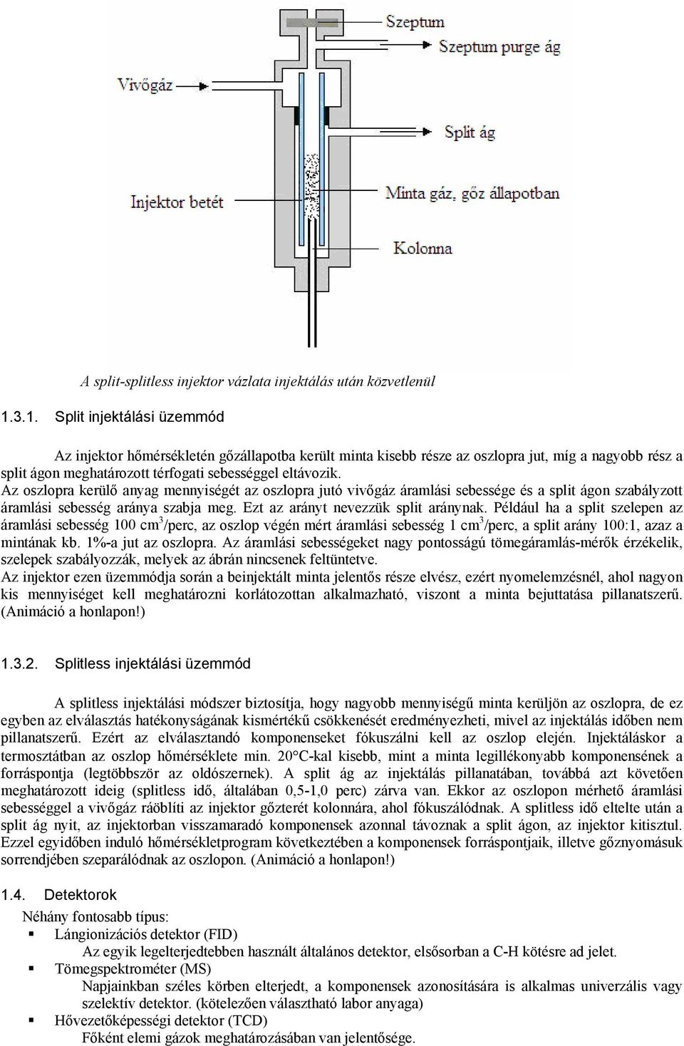 Az oszlopra kerülő anyag mennységét az oszlopra jutó vvőgáz áramlás sebessége és a splt ágon szabályzott áramlás sebesség aránya szabja meg. Ezt az arányt nevezzük splt aránynak.